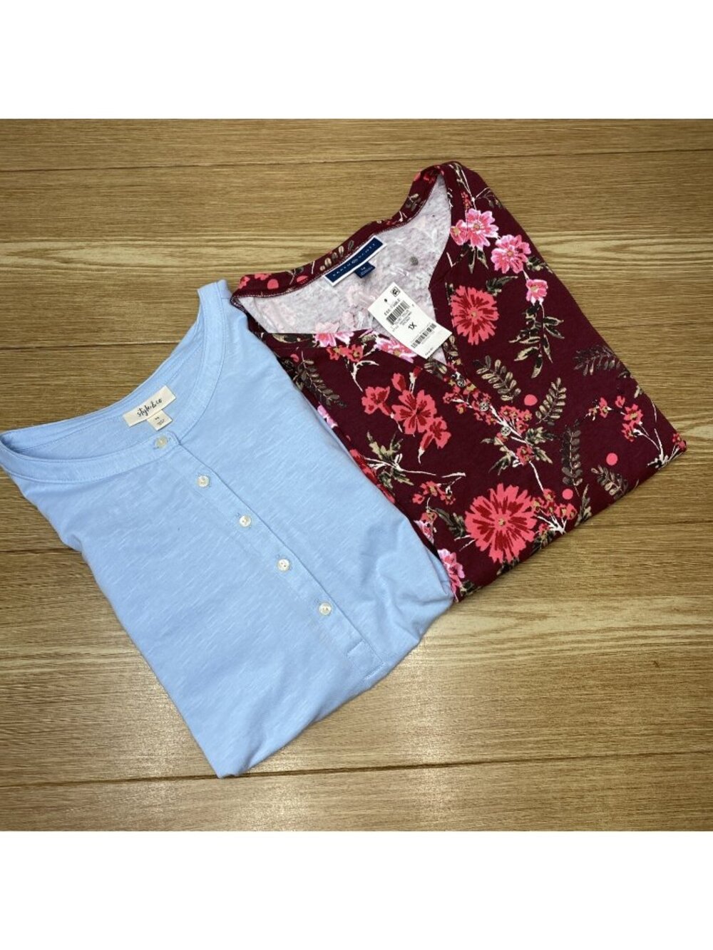 Karen Scott Floral & Style&Co Womens Long Sleeve Lot of2 Pullover Top Henley 1X